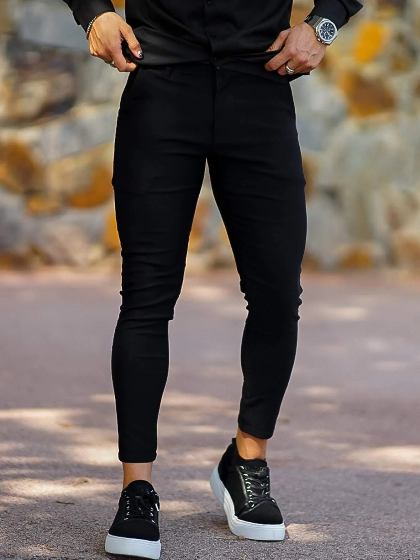 QA Men Solid Skinny Trousers