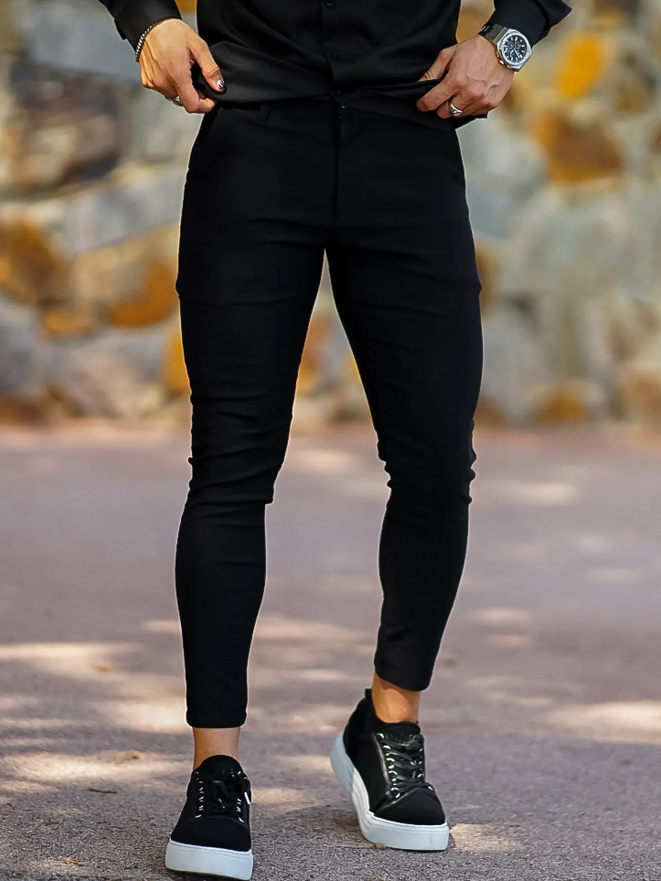 QA Men Solid Skinny Trousers