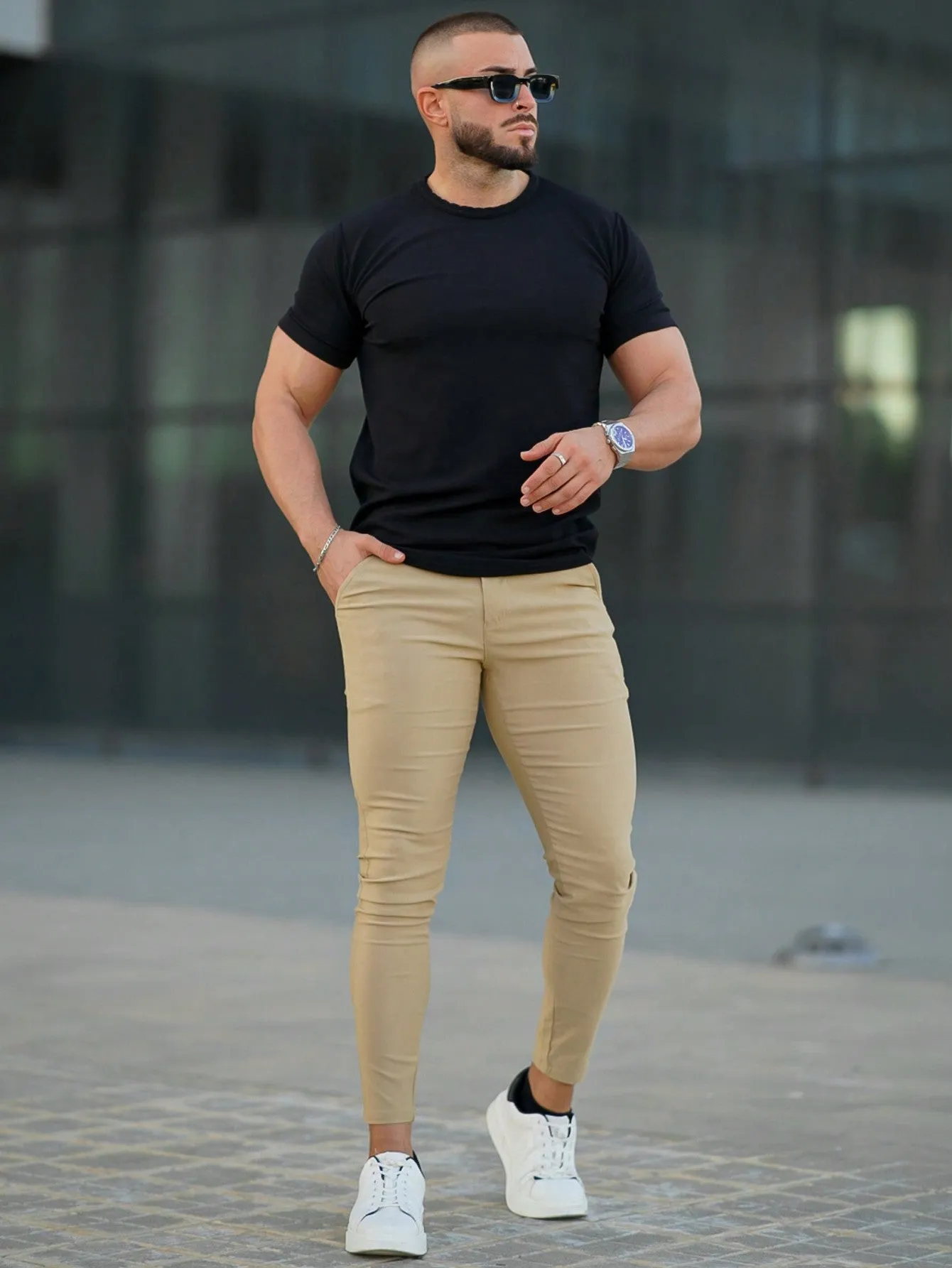QA Men Solid Slant Pocket Skinny Trousers