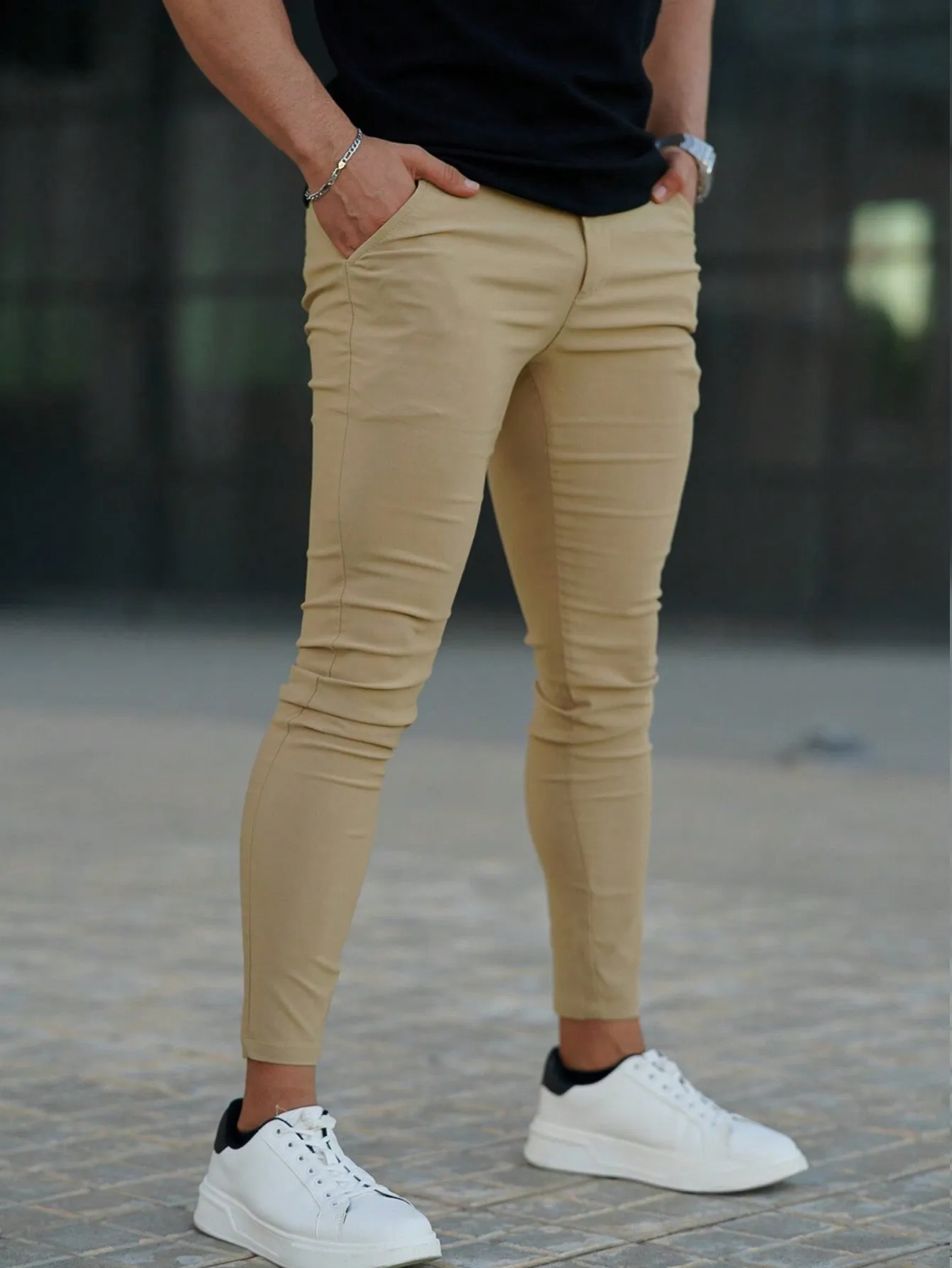 QA Men Solid Slant Pocket Skinny Trousers