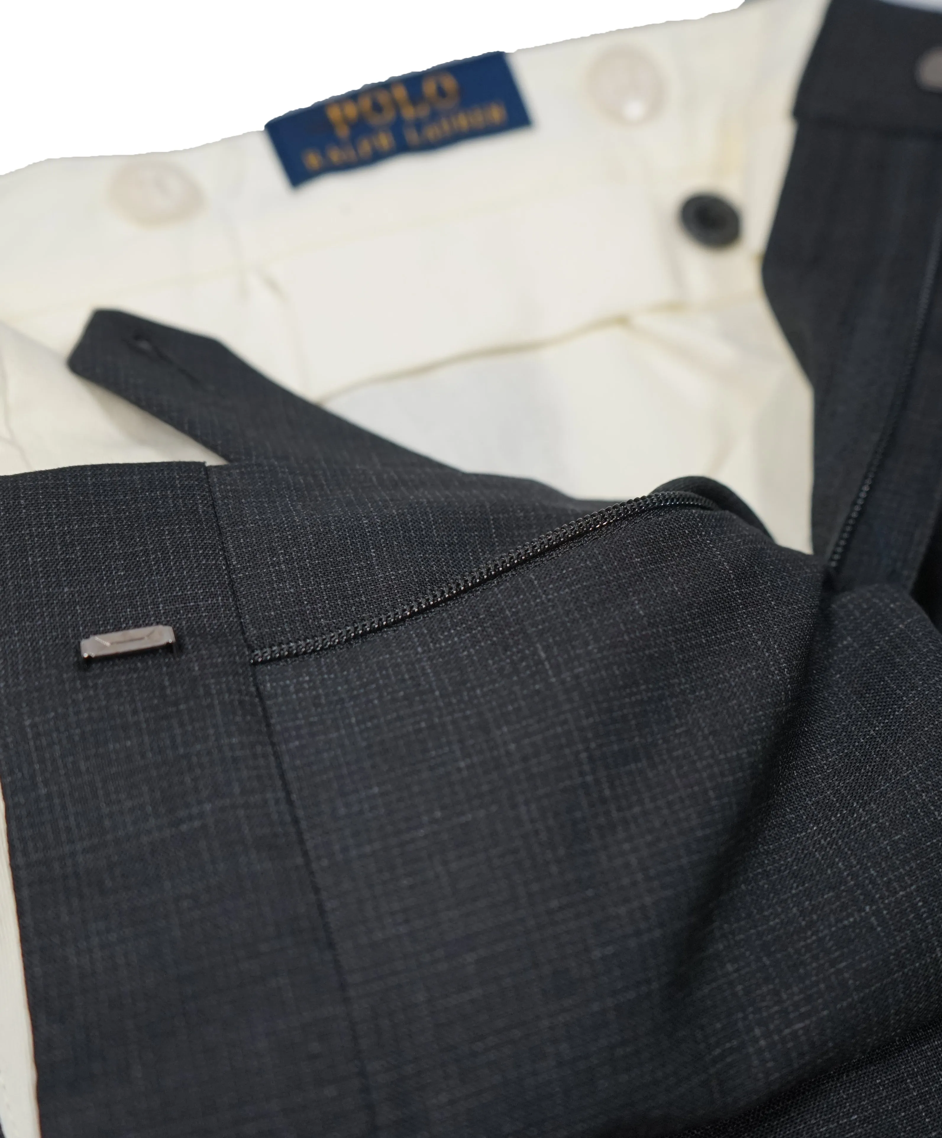 RALPH LAUREN BLUE LABEL - Gray Micro Check Dress Pants With Side Tabs - 29W