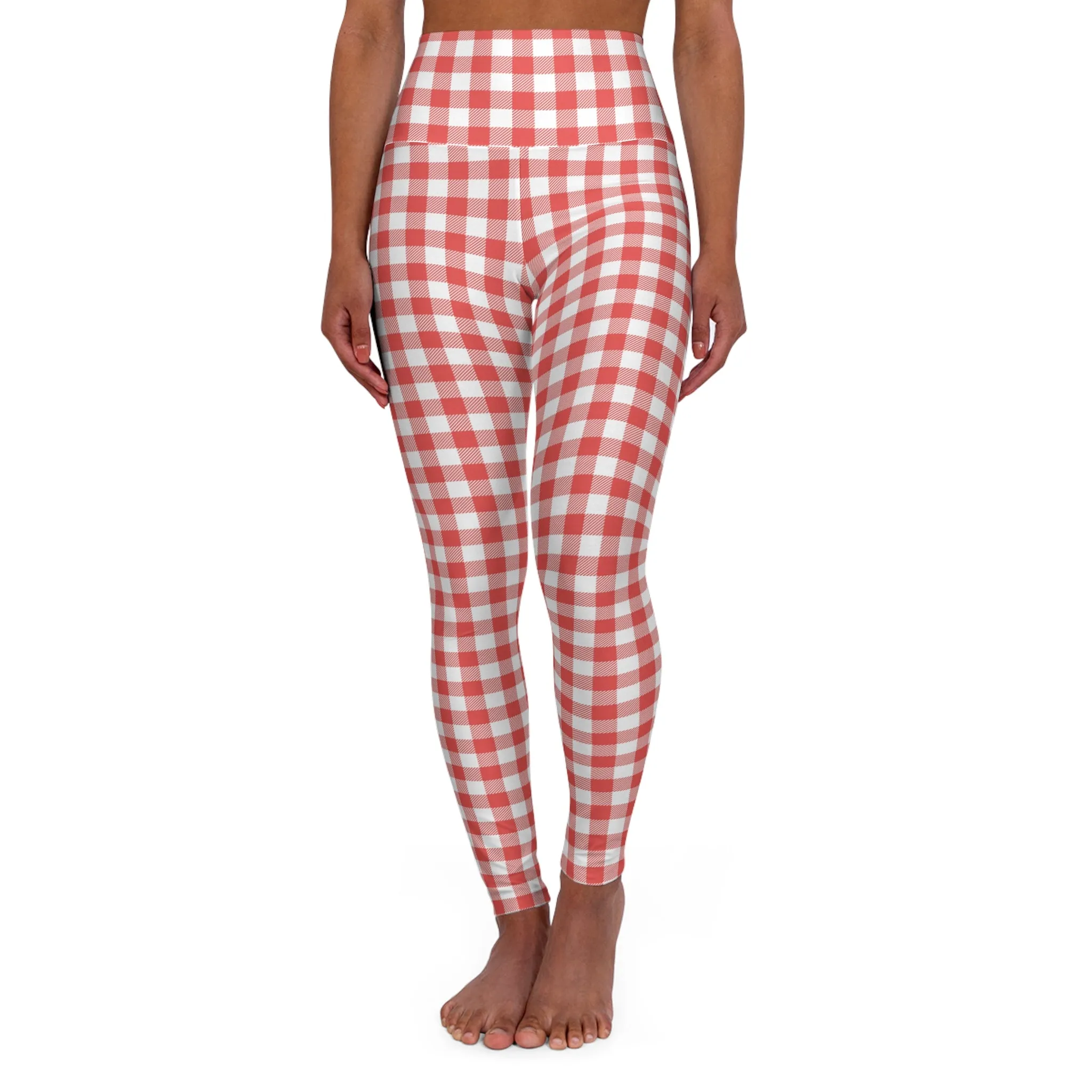 Red Gingham High Waisted Yoga Leggings