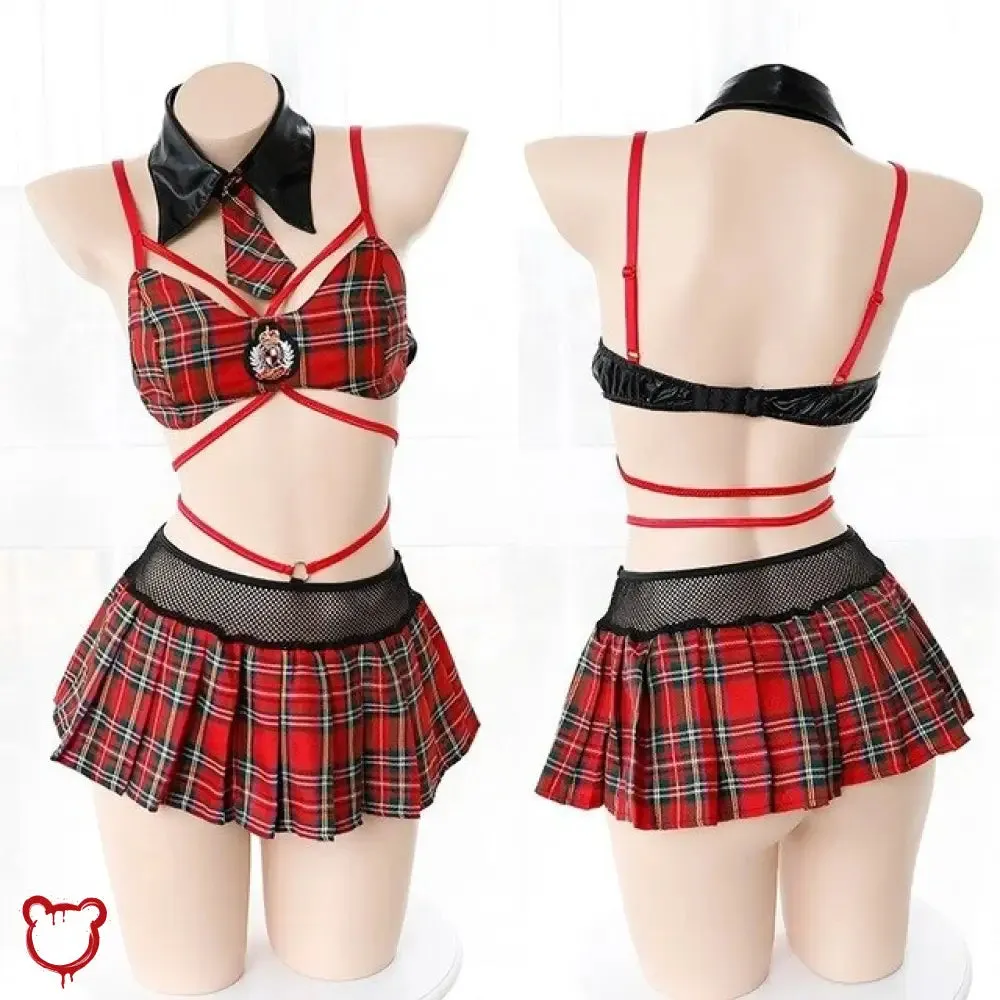 Red Plaid Skirt Set