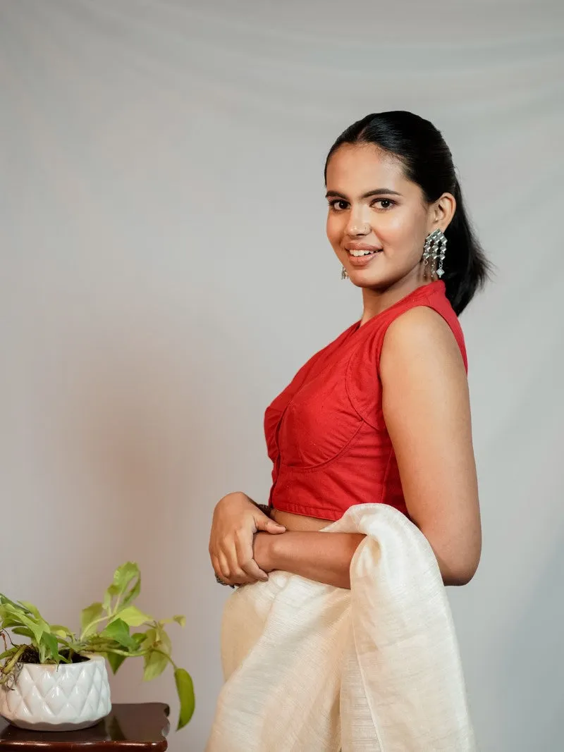 RED SLEEVELESS COTTON PADDED BLOUSE