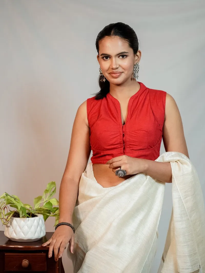 RED SLEEVELESS COTTON PADDED BLOUSE