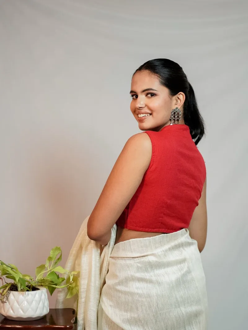 RED SLEEVELESS COTTON PADDED BLOUSE