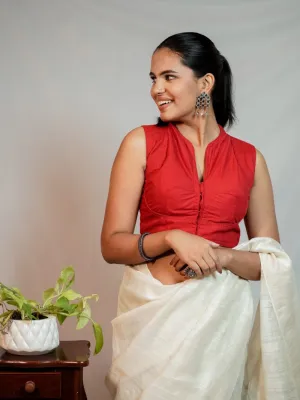 RED SLEEVELESS COTTON PADDED BLOUSE