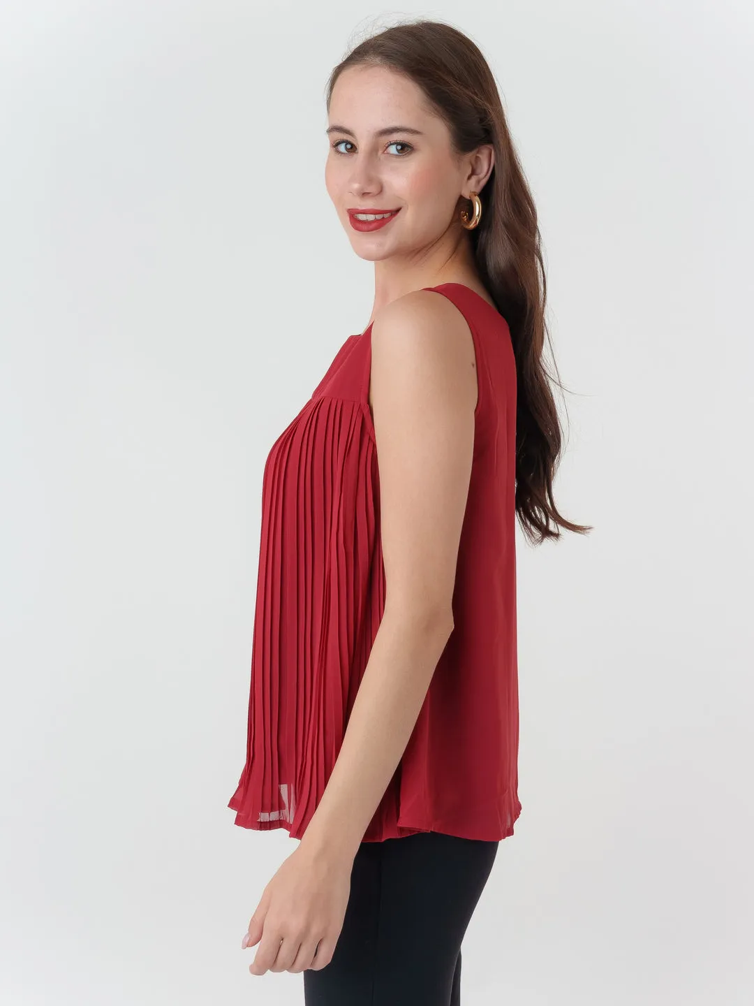 Red Solid Flared Top