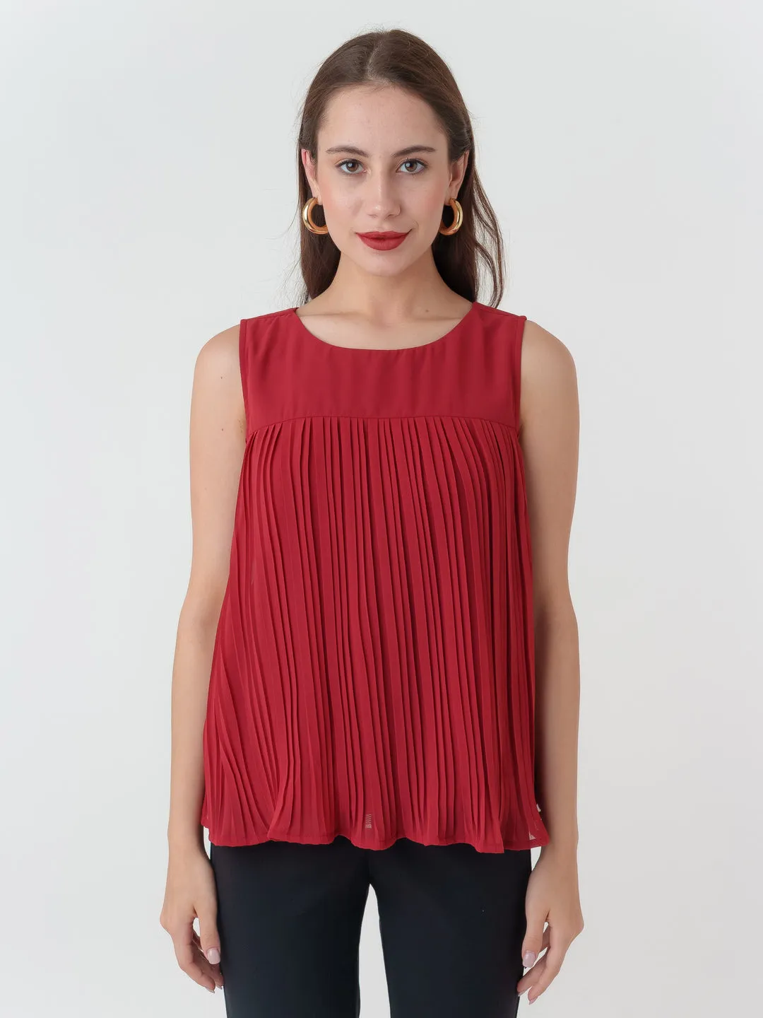 Red Solid Flared Top