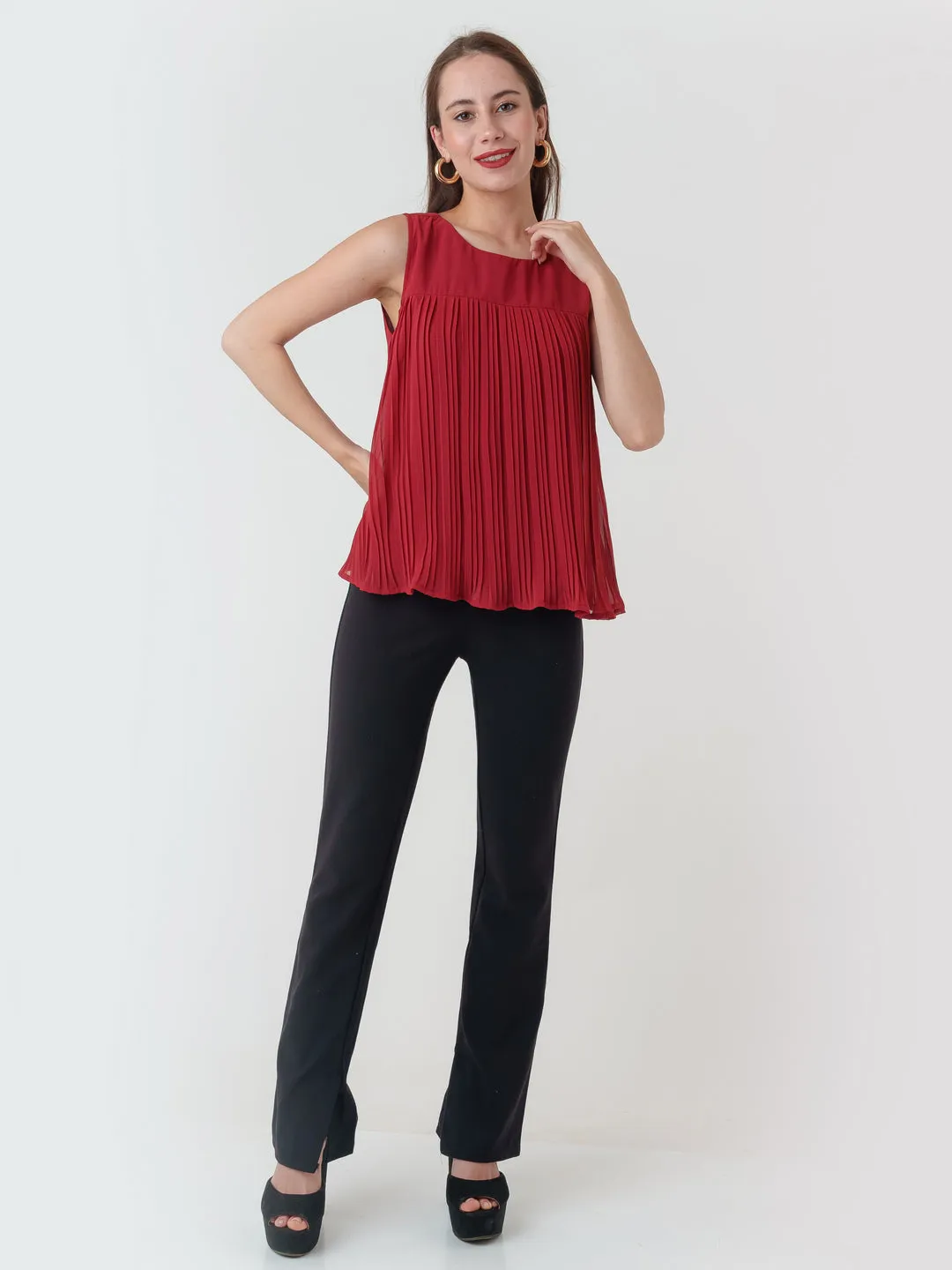 Red Solid Flared Top