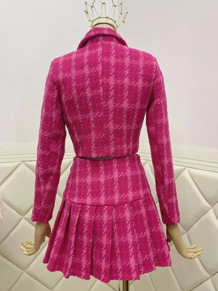 Retro Fashion Set Women's Spring and Autumn New Half Skirt Two Piece Skirt Top Wool ShortJacket Coat Mini Skirt Cover Sweet Suit