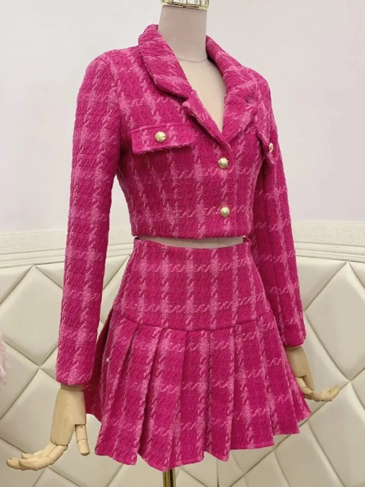 Retro Fashion Set Women's Spring and Autumn New Half Skirt Two Piece Skirt Top Wool ShortJacket Coat Mini Skirt Cover Sweet Suit