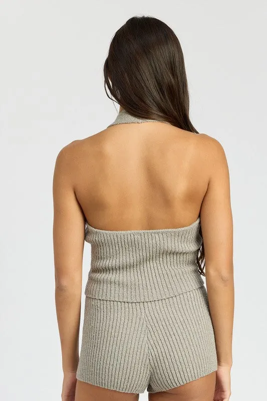RIBBED HALTER NECK TOP