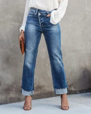 Roberta - Straight high-waisted jeans with button closure