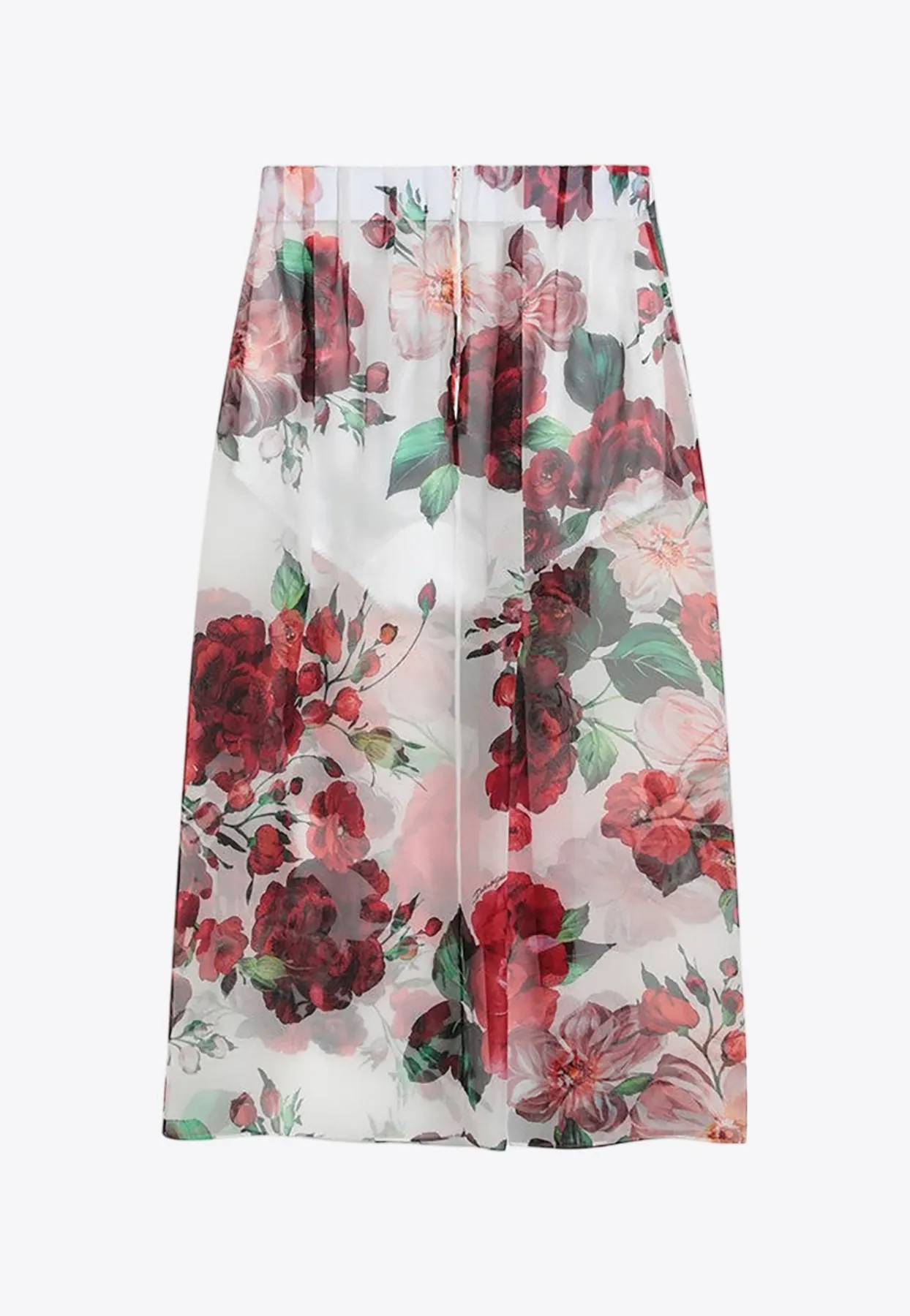 Rose Print Chiffon Midi Skirt