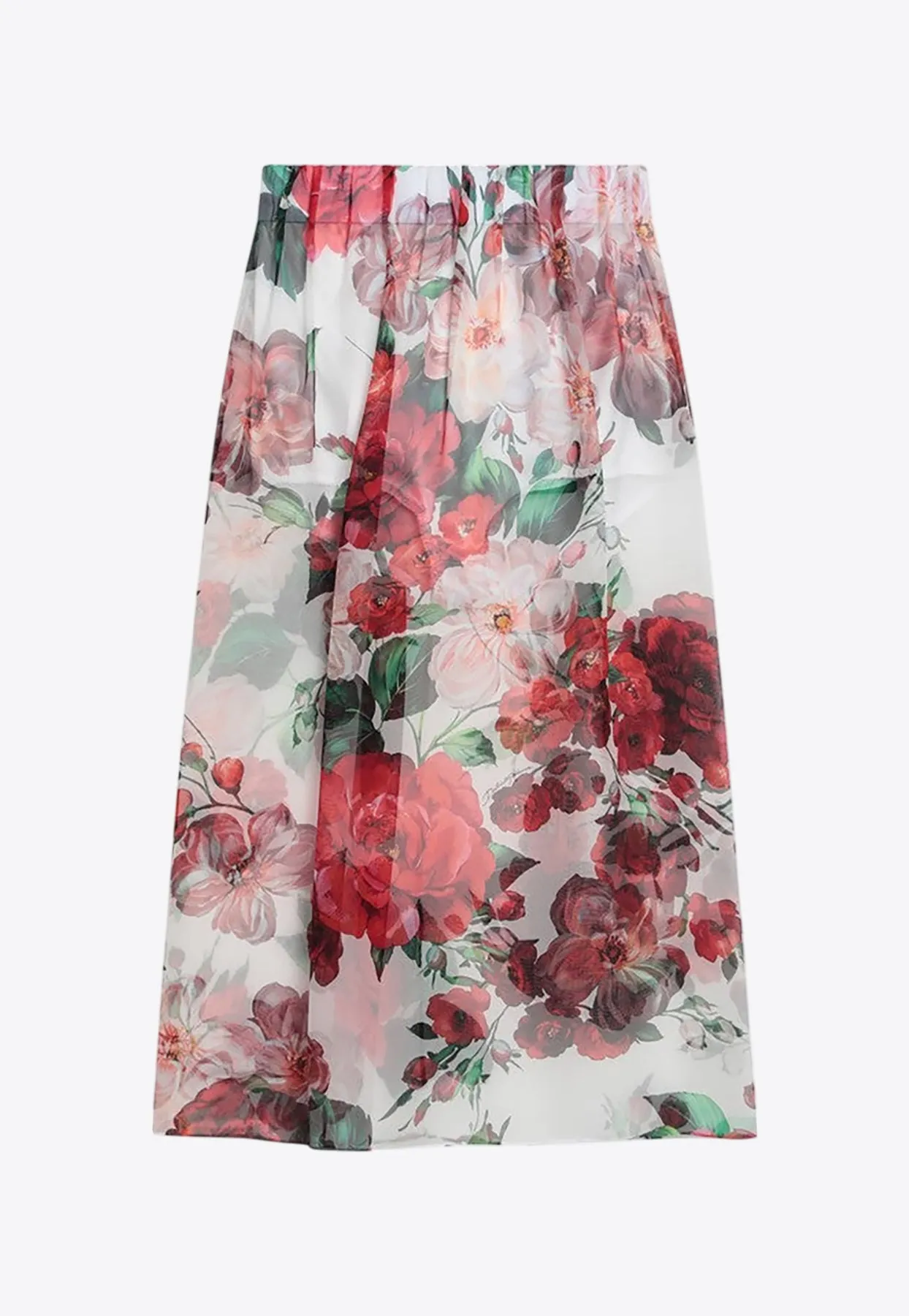 Rose Print Chiffon Midi Skirt