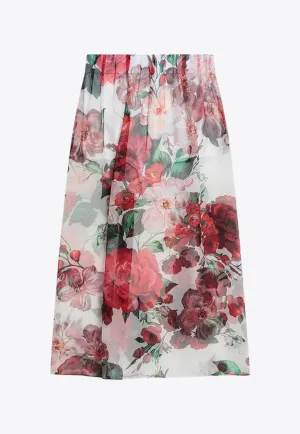 Rose Print Chiffon Midi Skirt