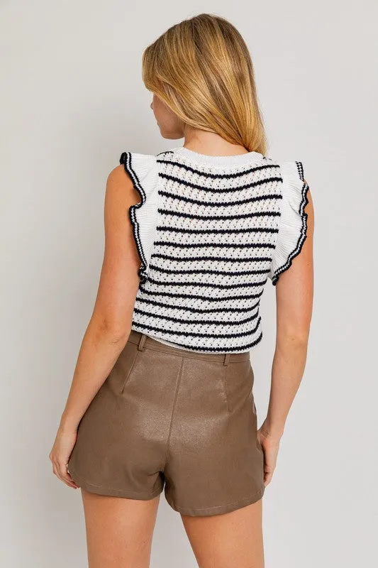 Round Neck Ruffle Sleeve Stripe Knit Top, Le Lis (online only)