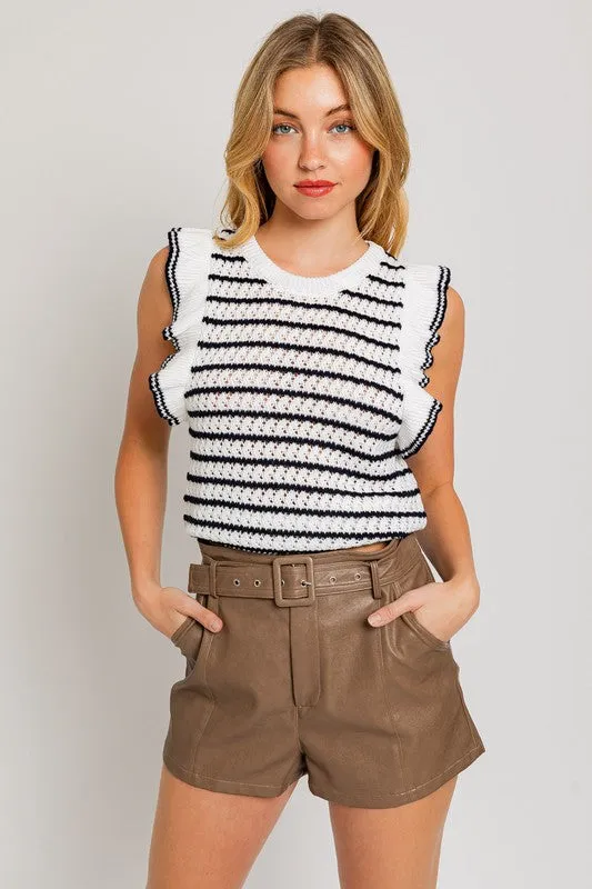Round Neck Ruffle Sleeve Stripe Knit Top, Le Lis (online only)