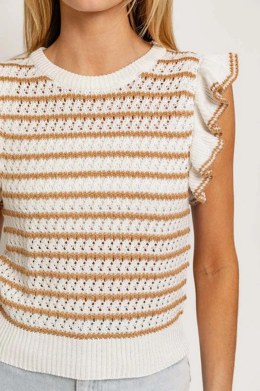 Round Neck Ruffle Sleeve Stripe Knit Top, Le Lis (online only)