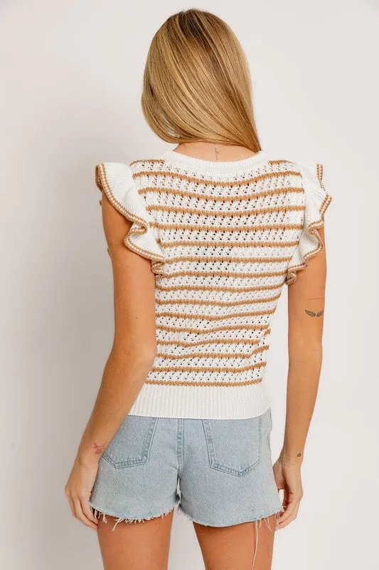 Round Neck Ruffle Sleeve Stripe Knit Top, Le Lis (online only)