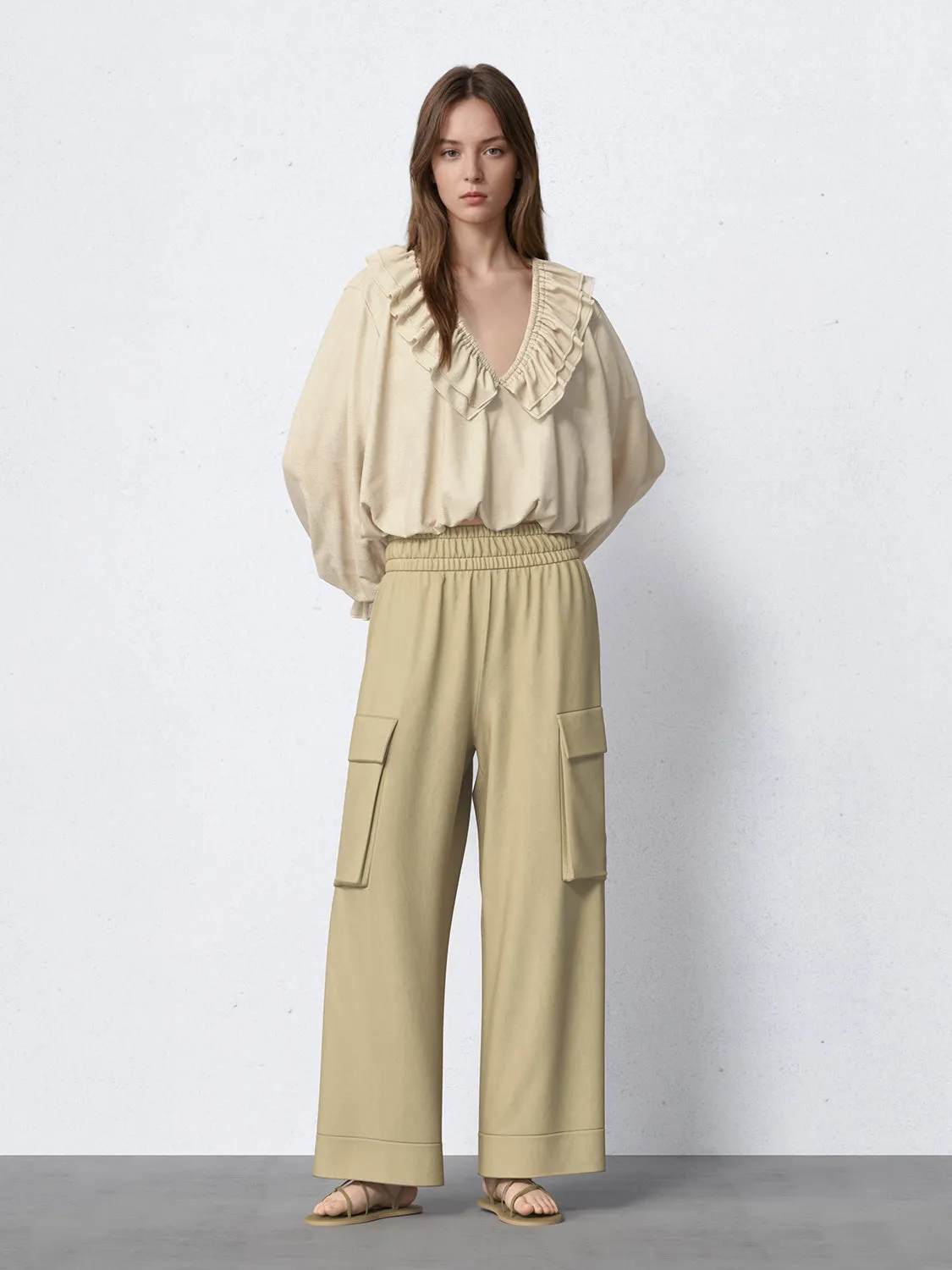 Ruffle Collar V-Neck Loose Blouses