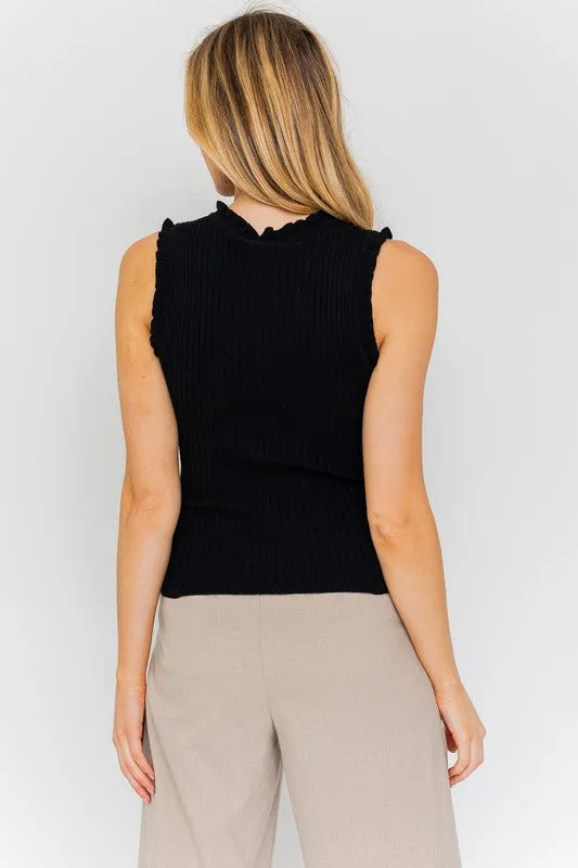 RUFFLE DETAIL SLEEVELESS SWEATER TOP, Gilli
