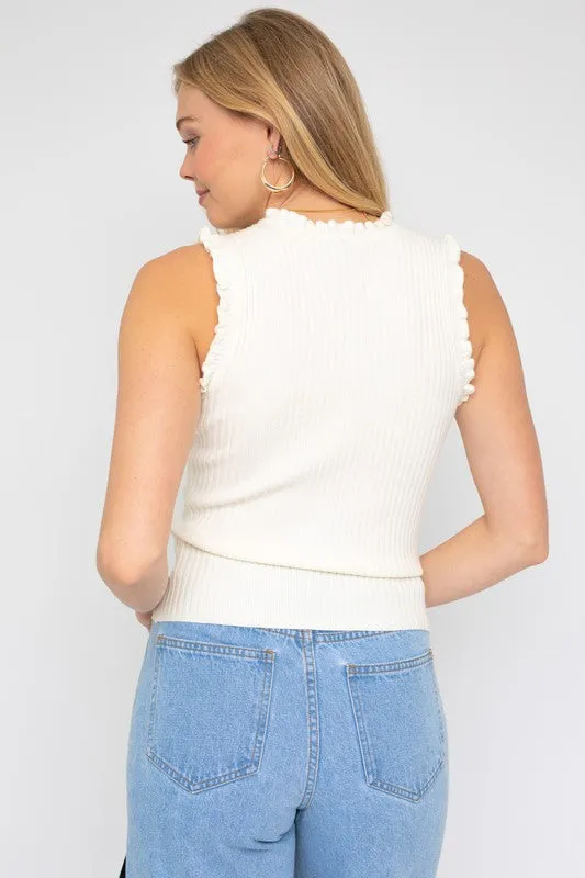 RUFFLE DETAIL SLEEVELESS SWEATER TOP, Gilli