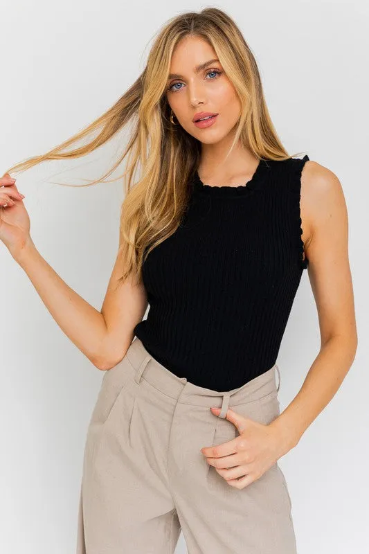 RUFFLE DETAIL SLEEVELESS SWEATER TOP, Gilli