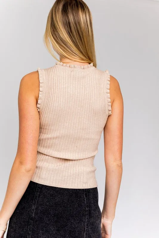 RUFFLE DETAIL SLEEVELESS SWEATER TOP, Gilli