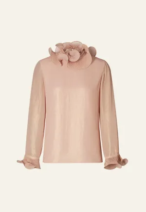 Ruffle-trim Lamé Blouse