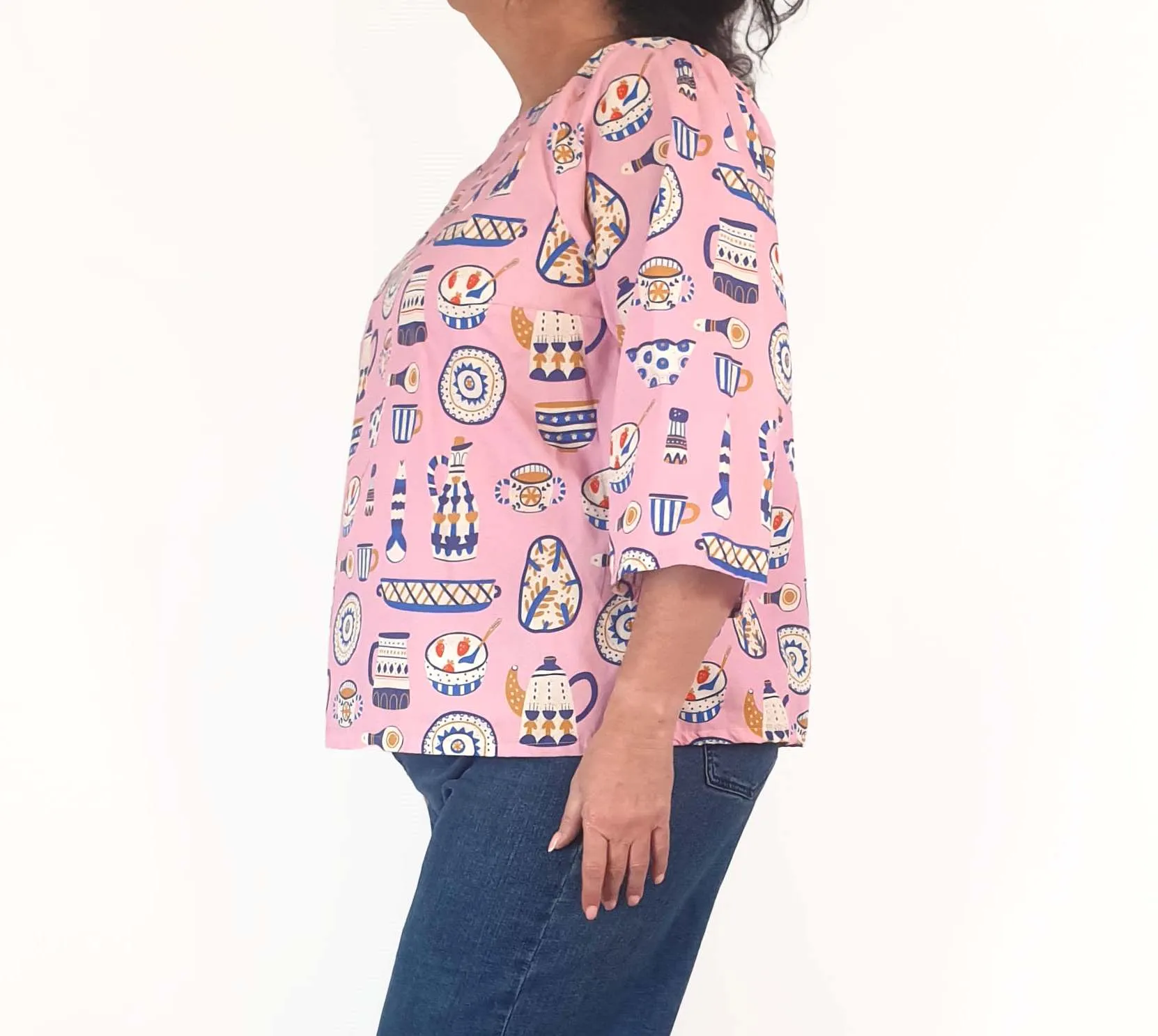 Rummage Style pink breakfast print long sleeve top size 18