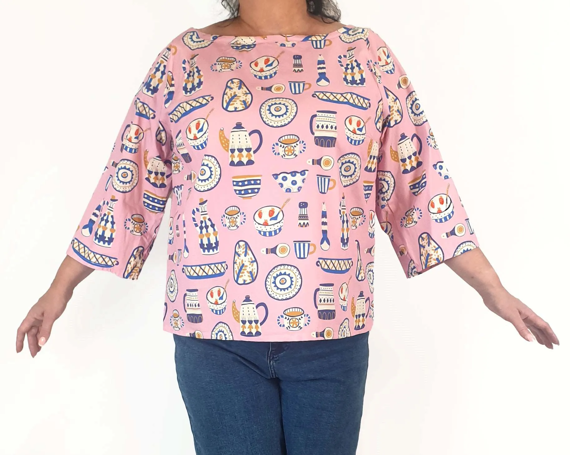 Rummage Style pink breakfast print long sleeve top size 18