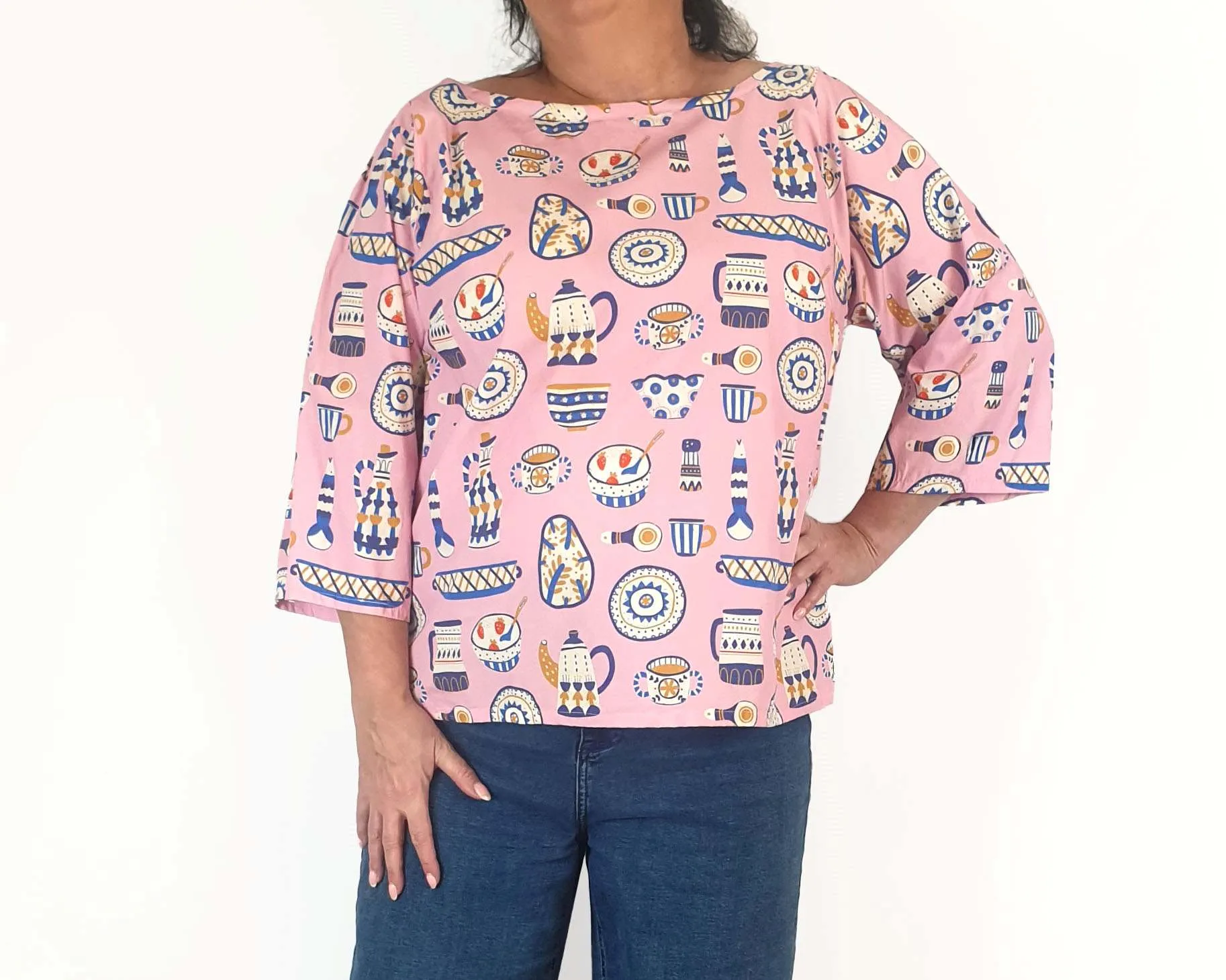 Rummage Style pink breakfast print long sleeve top size 18