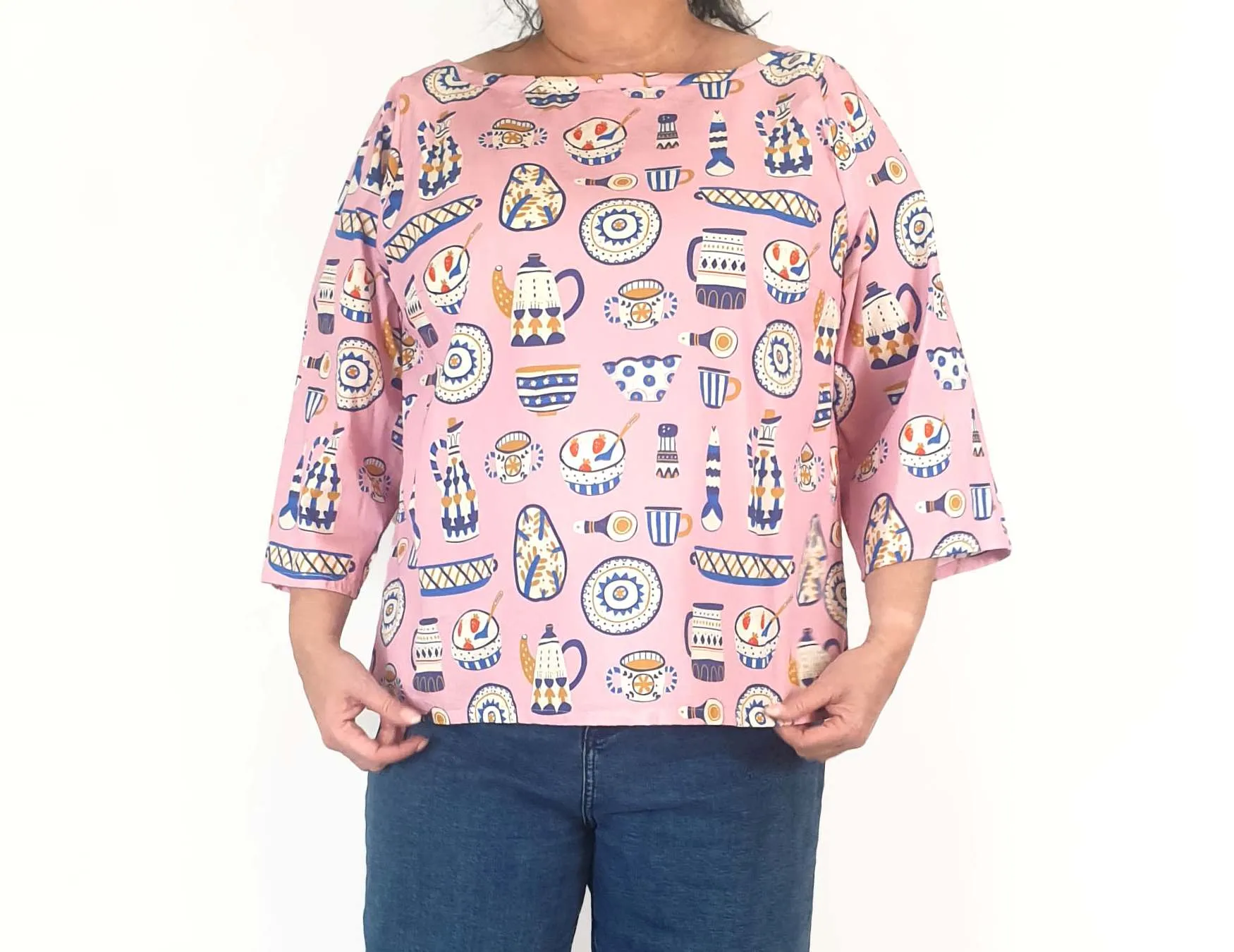Rummage Style pink breakfast print long sleeve top size 18