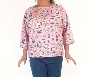 Rummage Style pink breakfast print long sleeve top size 18