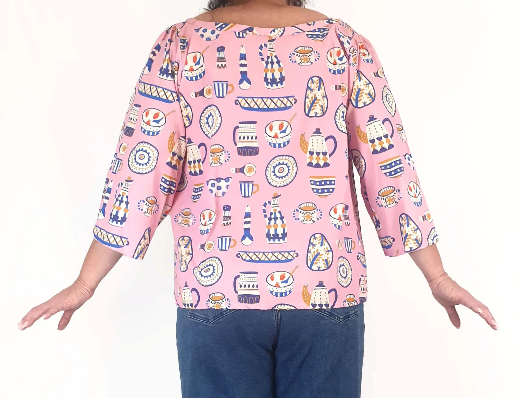 Rummage Style pink breakfast print long sleeve top size 18