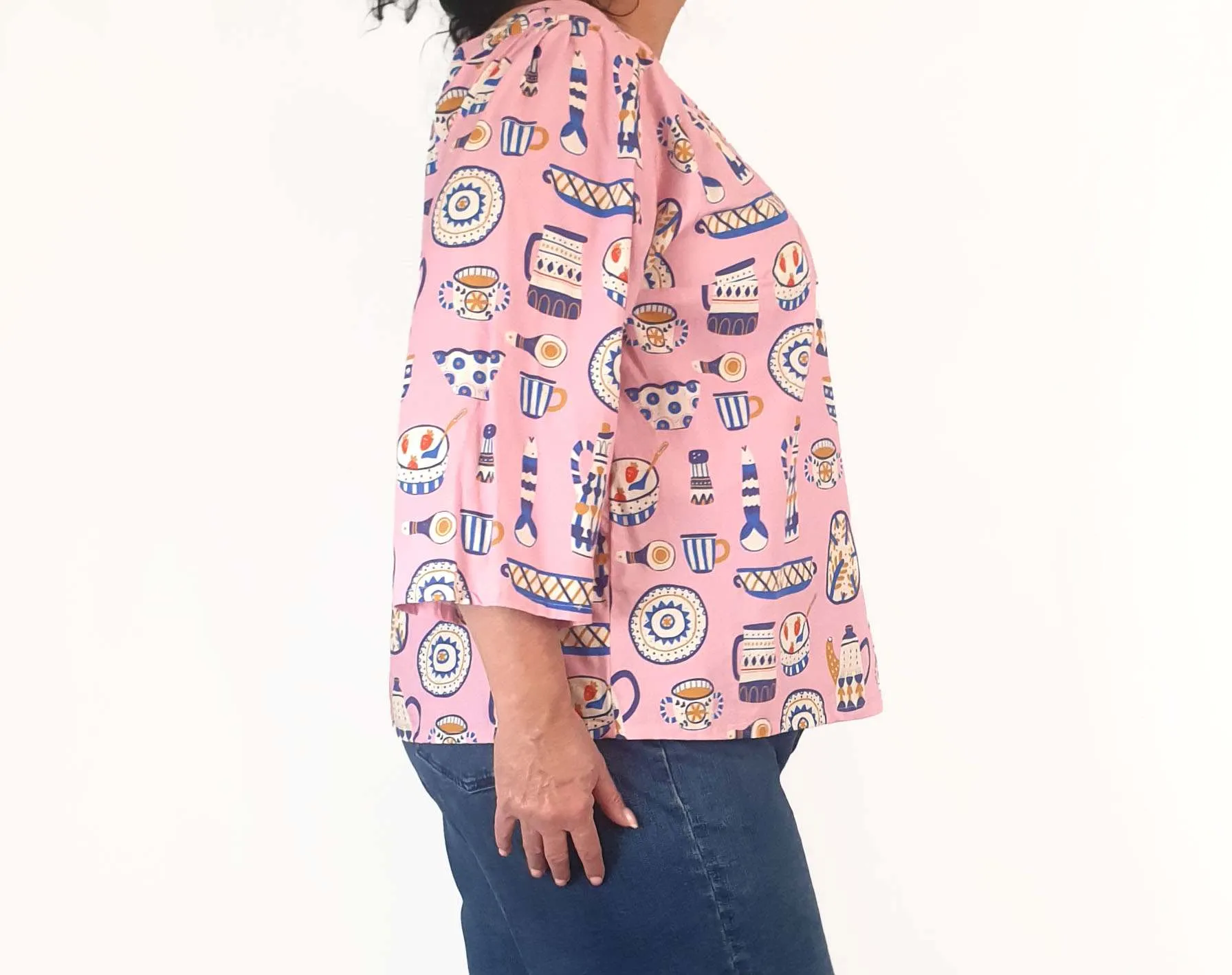 Rummage Style pink breakfast print long sleeve top size 18
