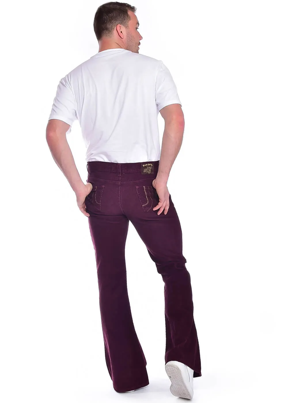 Run & Fly Mens Corduroy 70's Flare Trousers Burgundy