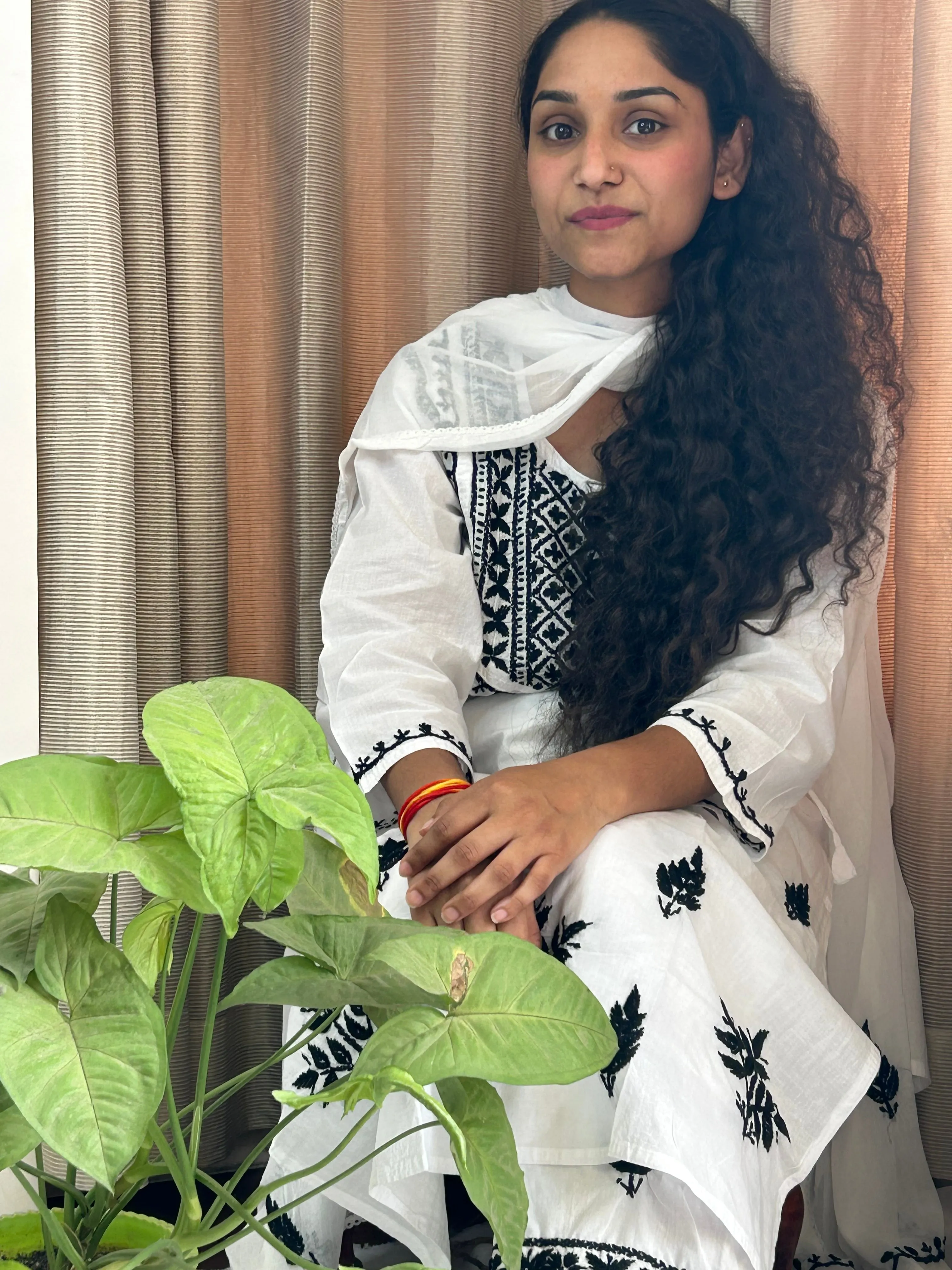 Sahiba Pretty White Lucknowi Chikankari cotton Kurti With Pant and Dupatta