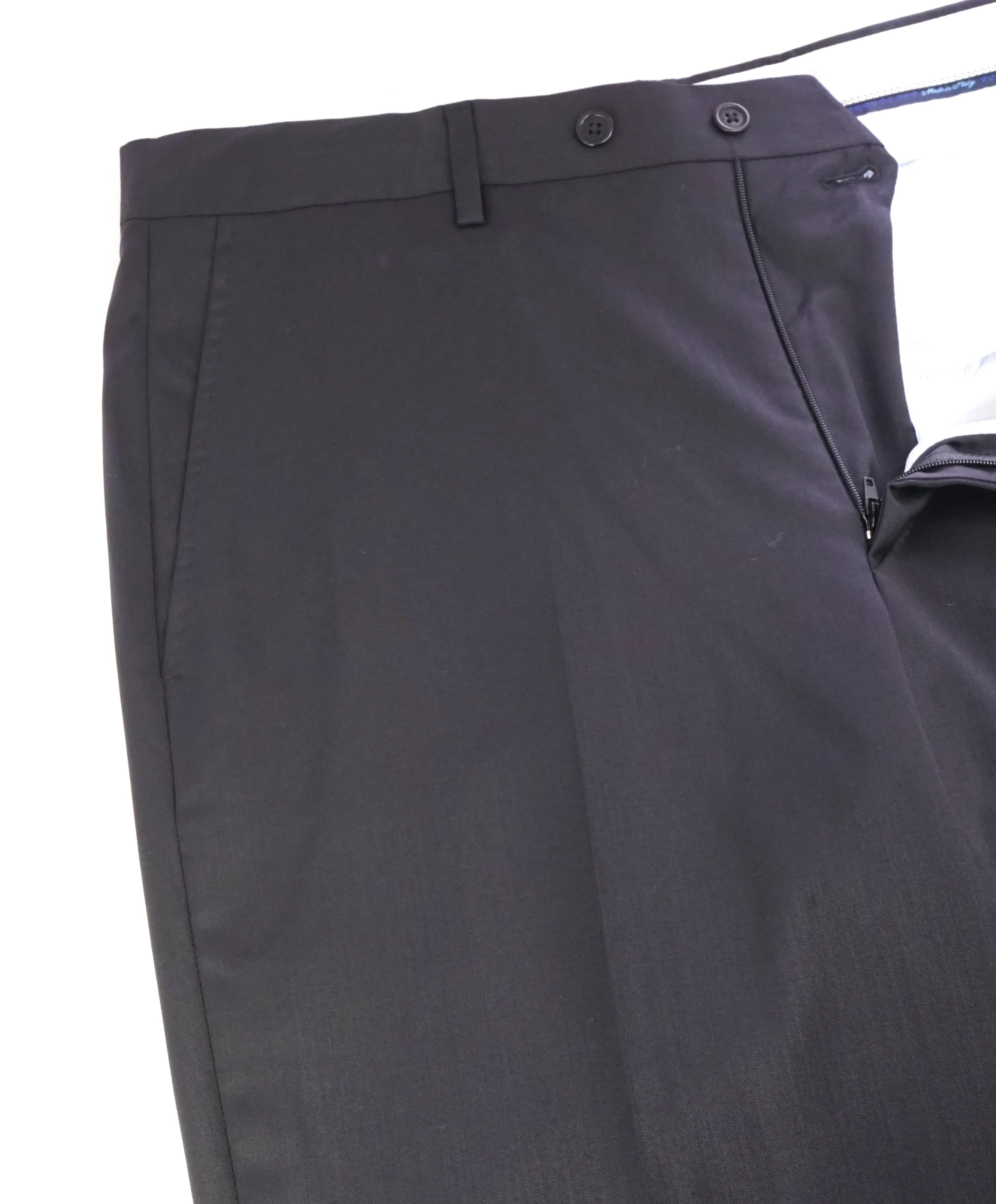 SAKS FIFTH AVE  - Black Wool & Silk MADE IN ITALY Flat Front Dress Pants - 34W