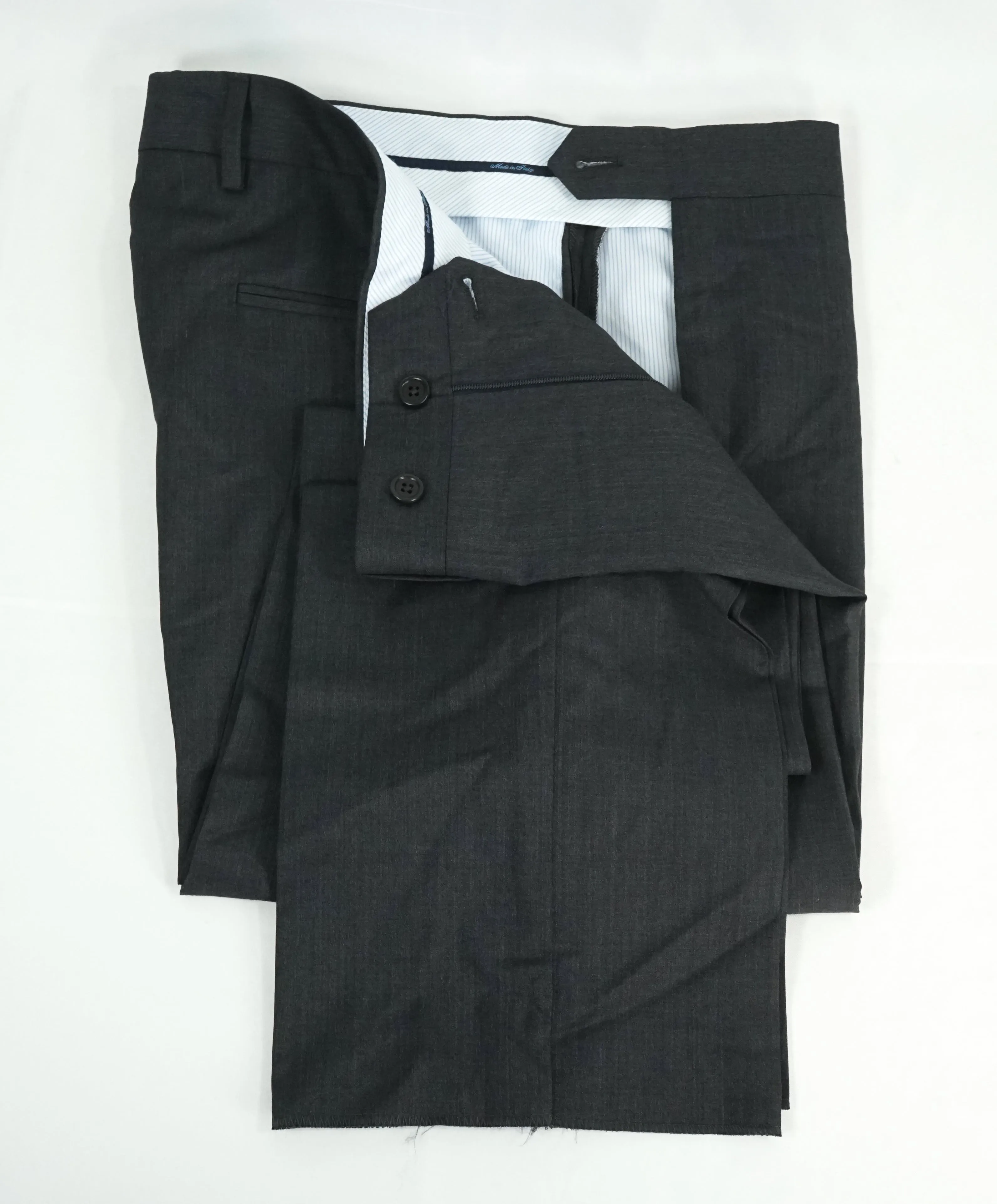 SAKS FIFTH AVE - Charcoal Wool & Silk MADE IN ITALY Flat Front Dress Pants -  32W