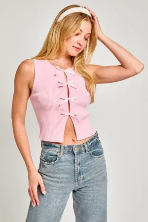 Satin Bow Sleeveless Sweater Top