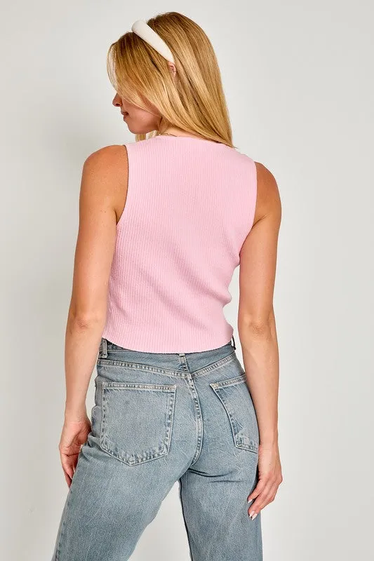 Satin Bow Sleeveless Sweater Top