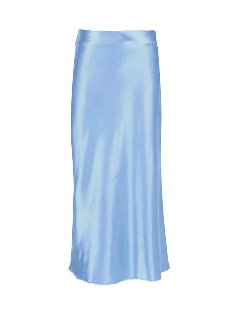 Satin Silk Skirt Women High Waisted Summer Long Skirt Ladies Office Skirts Midi Spring