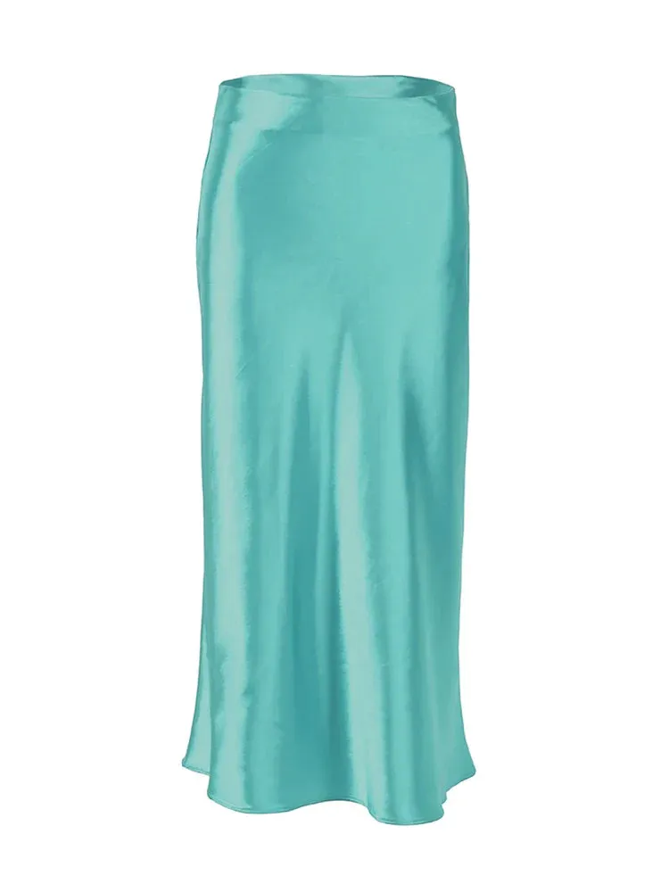 Satin Silk Skirt Women High Waisted Summer Long Skirt Ladies Office Skirts Midi Spring