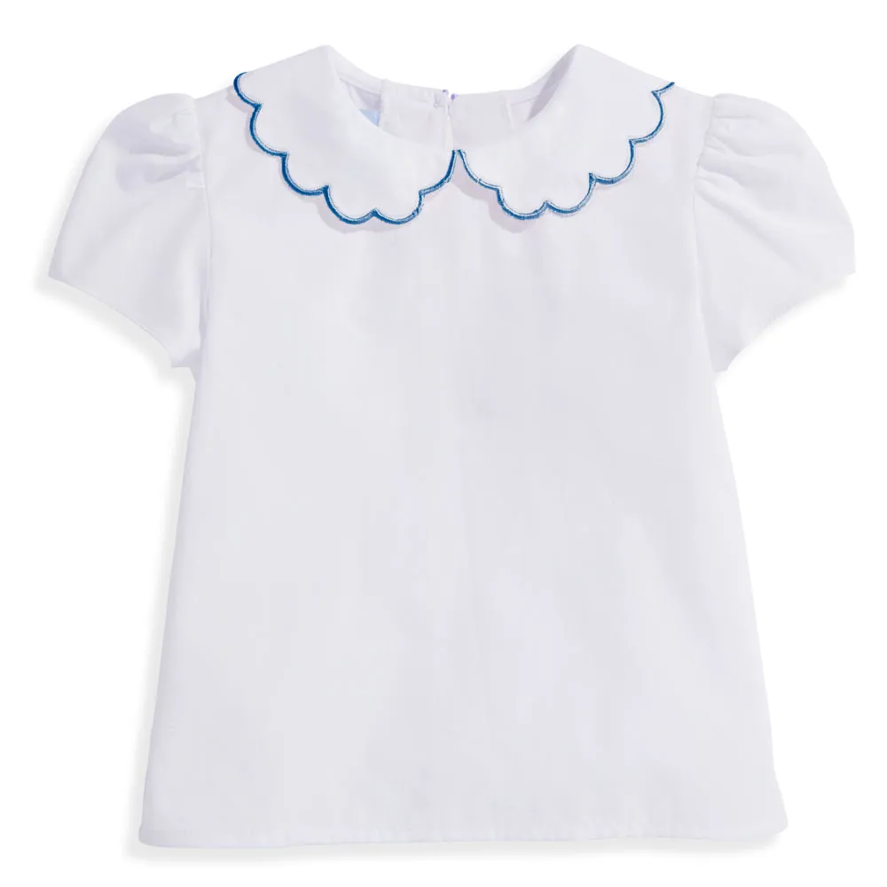 Scallop Collar Peter Pan Blouse -- White w/ Royal