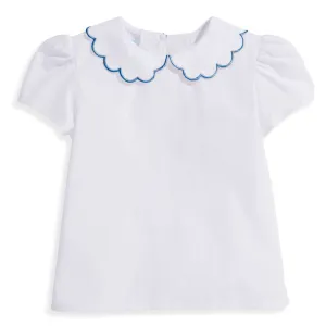 Scallop Collar Peter Pan Blouse -- White w/ Royal