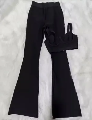 Sexy Bandage Two-piece Set Tight Short Top & High Waist Flared Trousers Pants Set
