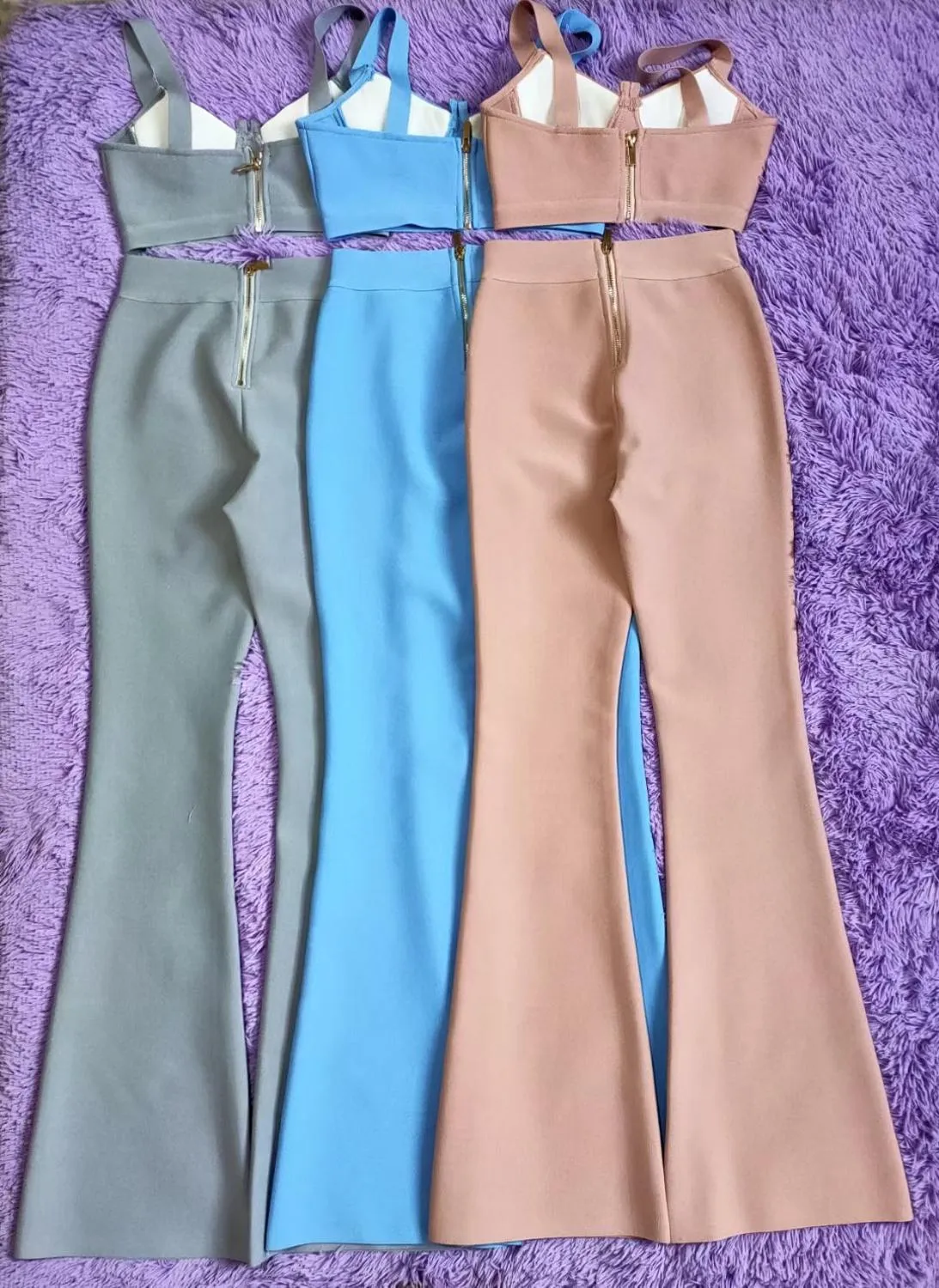 Sexy Bandage Two-piece Set Tight Short Top & High Waist Flared Trousers Pants Set